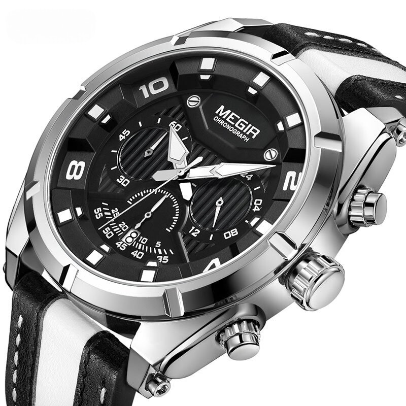 Luxe militair sport chronograaf horloge in leer