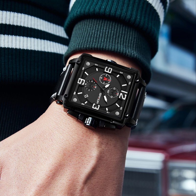 Tactisch herenhorloge van leer met quartz uurwerk