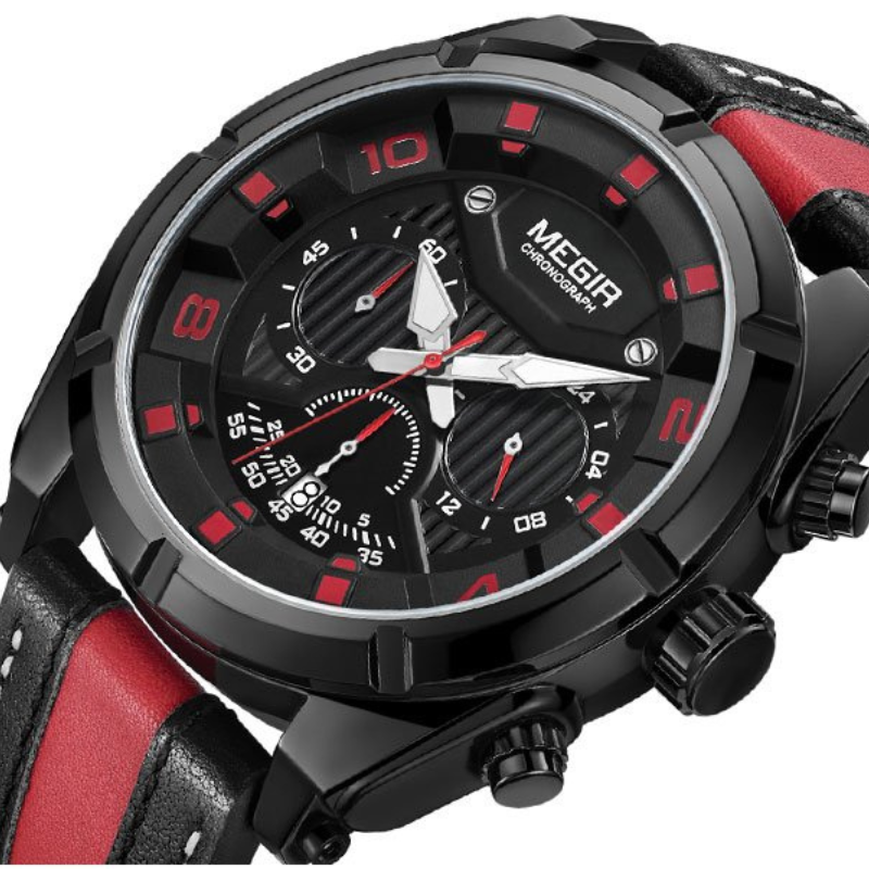 Luxe militair sport chronograaf horloge in leer