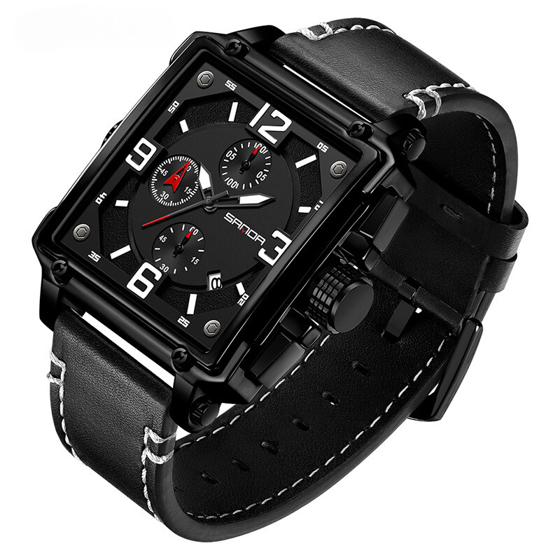 Tactisch herenhorloge van leer met quartz uurwerk