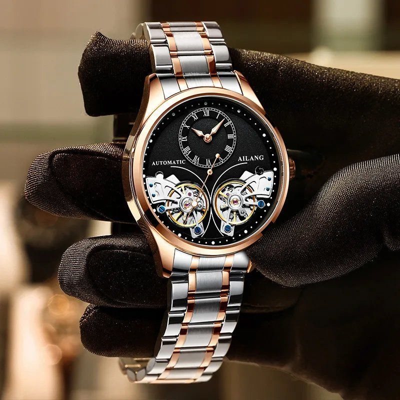 Mechanisch horloge met dubbele tourbillon en lichtgevend display