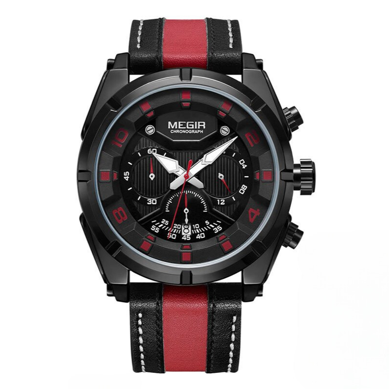 Luxe militair sport chronograaf horloge in leer