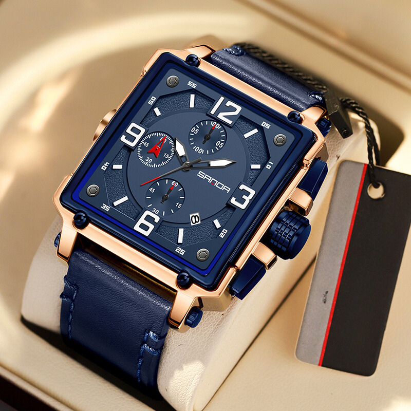 Tactisch herenhorloge van leer met quartz uurwerk