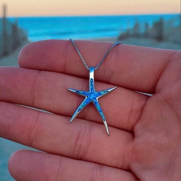 Ketting van blauwe opaal en zilveren zeester