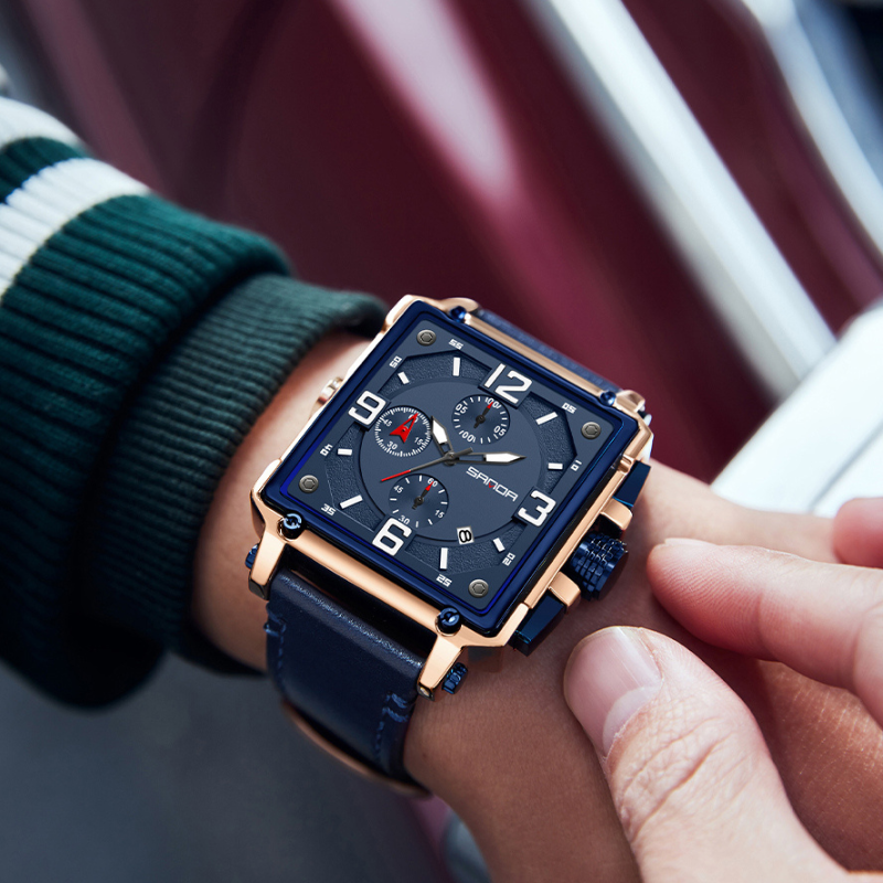 Tactisch herenhorloge van leer met quartz uurwerk