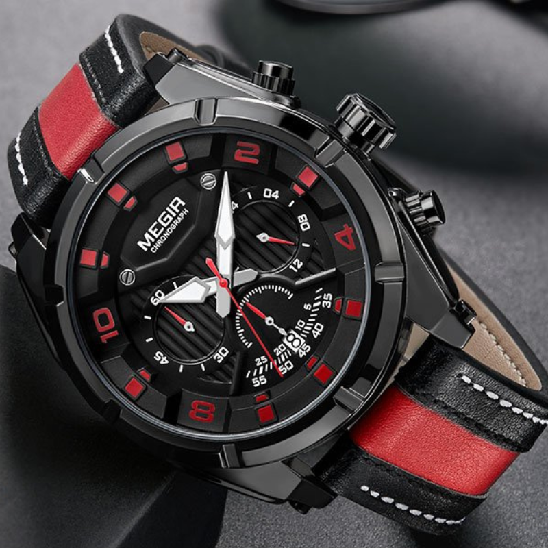 Luxe militair sport chronograaf horloge in leer
