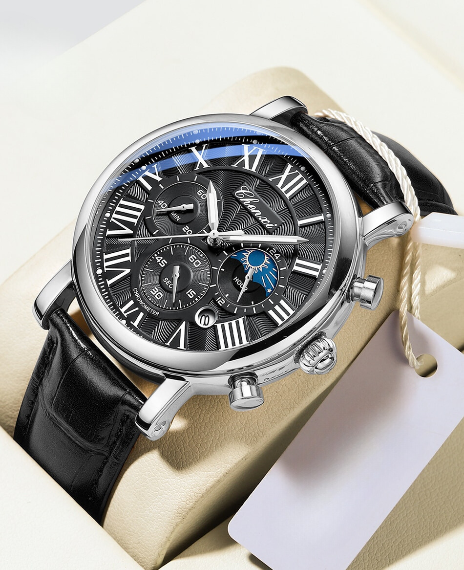 Luxe quartz horloge met leren band