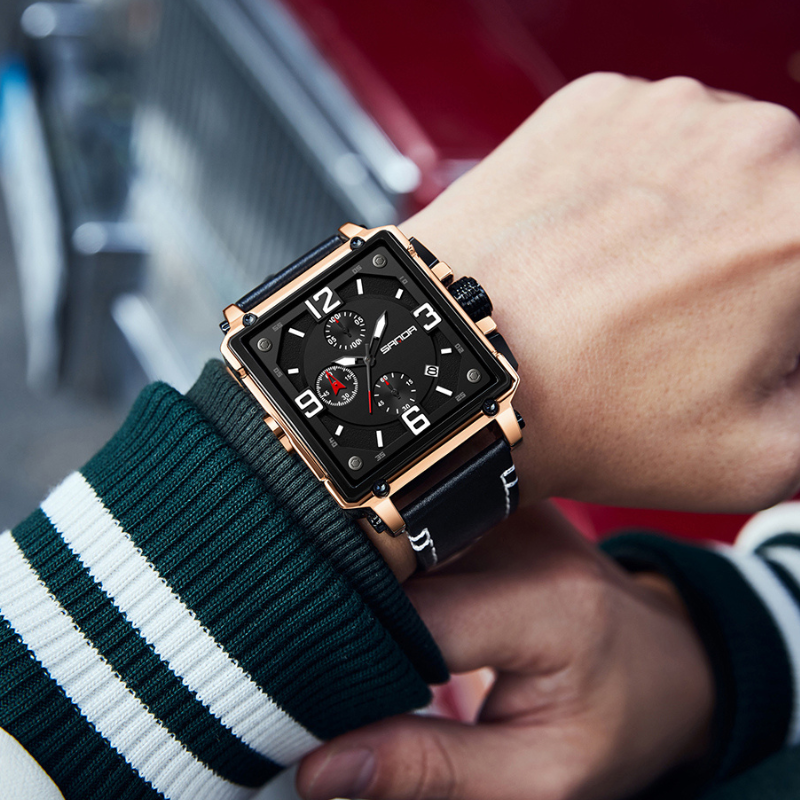 Tactisch herenhorloge van leer met quartz uurwerk