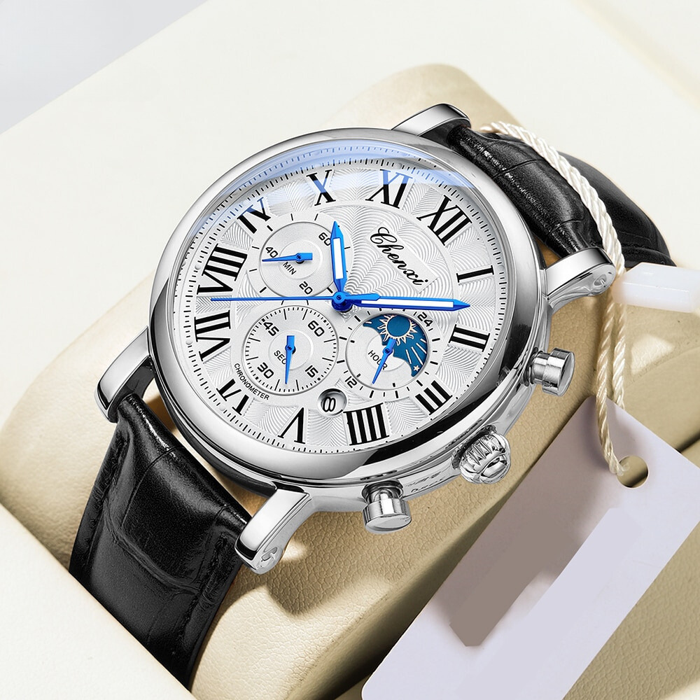 Luxe quartz horloge met leren band