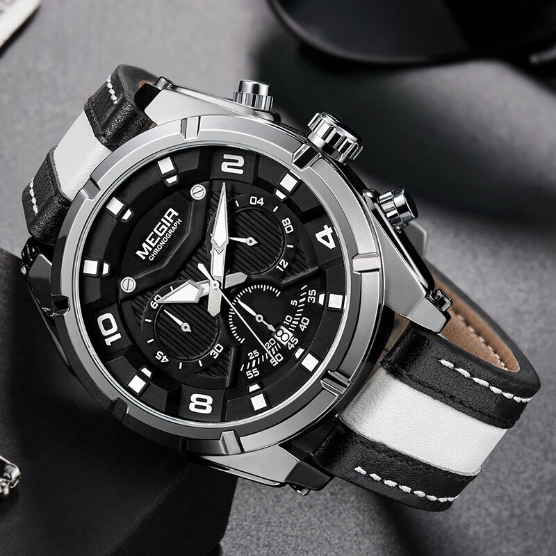 Luxe militair sport chronograaf horloge in leer