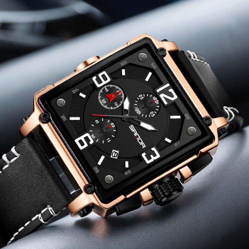Tactisch herenhorloge van leer met quartz uurwerk