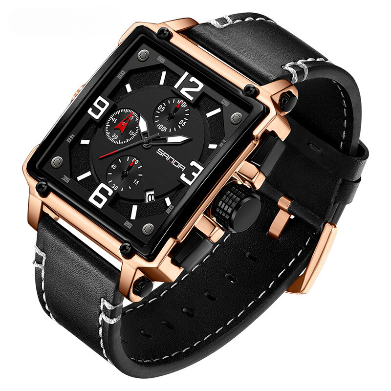 Tactisch herenhorloge van leer met quartz uurwerk