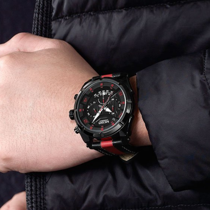 Luxe militair sport chronograaf horloge in leer