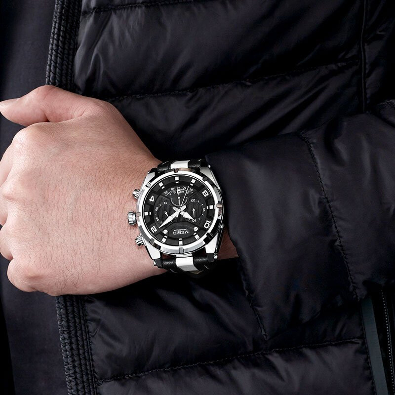Luxe militair sport chronograaf horloge in leer