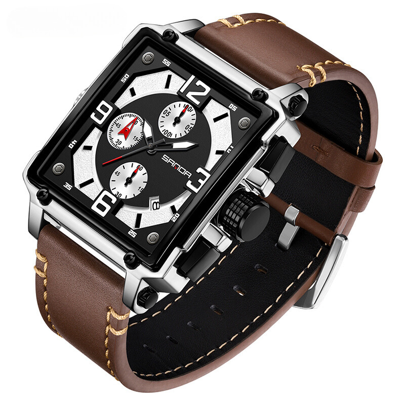 Tactisch herenhorloge van leer met quartz uurwerk