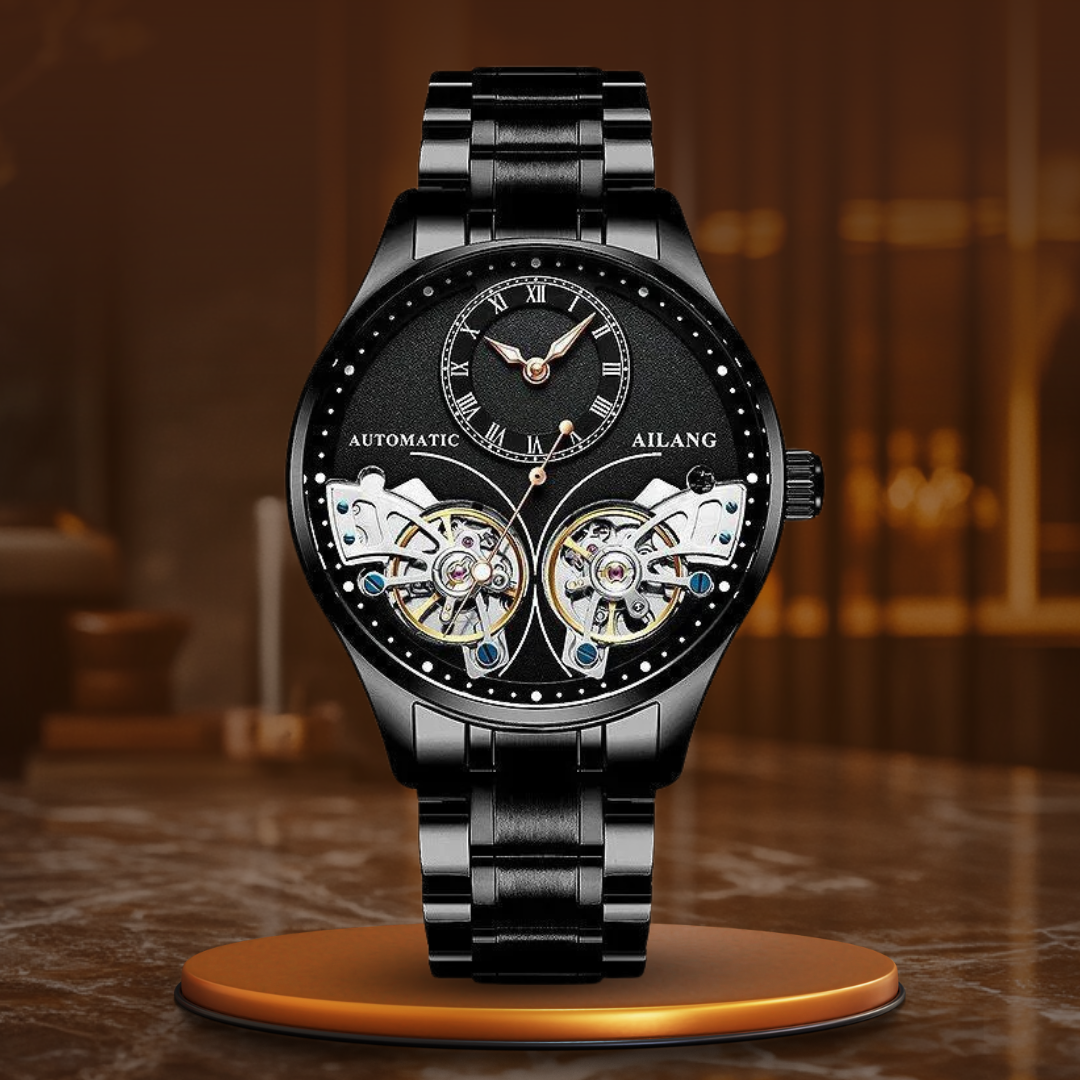 Mechanisch horloge met dubbele tourbillon en lichtgevend display
