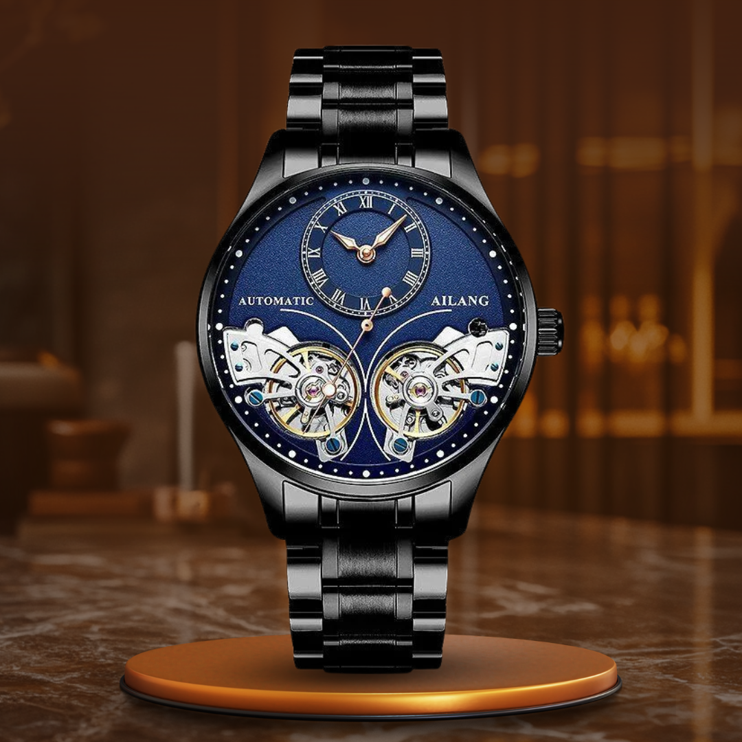 Mechanisch horloge met dubbele tourbillon en lichtgevend display