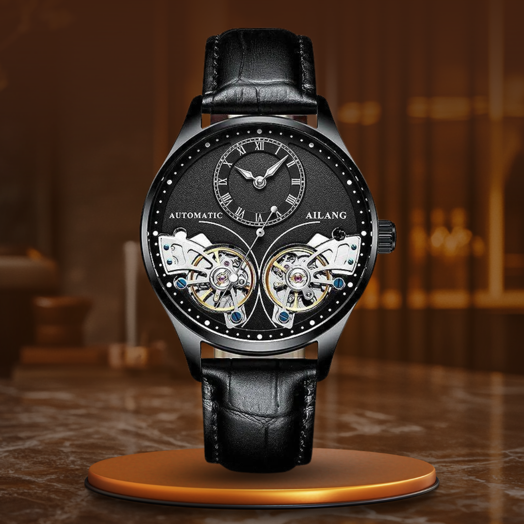 Mechanisch horloge met dubbele tourbillon en lichtgevend display