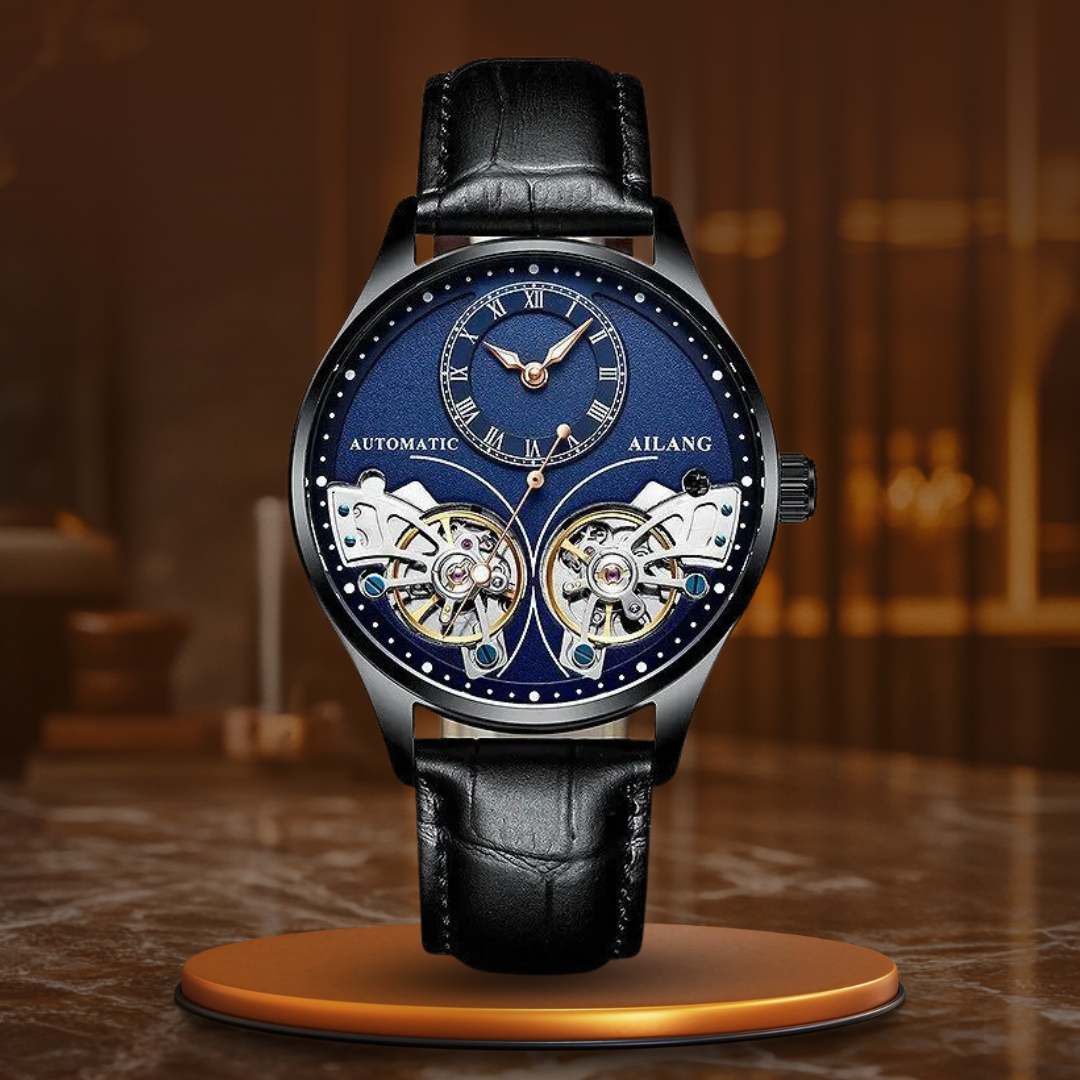 Mechanisch horloge met dubbele tourbillon en lichtgevend display