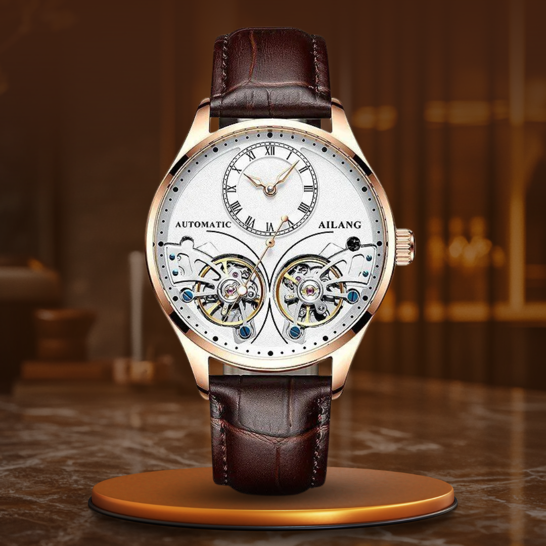 Mechanisch horloge met dubbele tourbillon en lichtgevend display