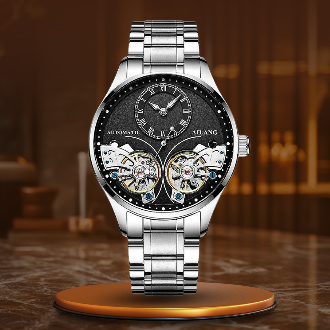 Mechanisch horloge met dubbele tourbillon en lichtgevend display