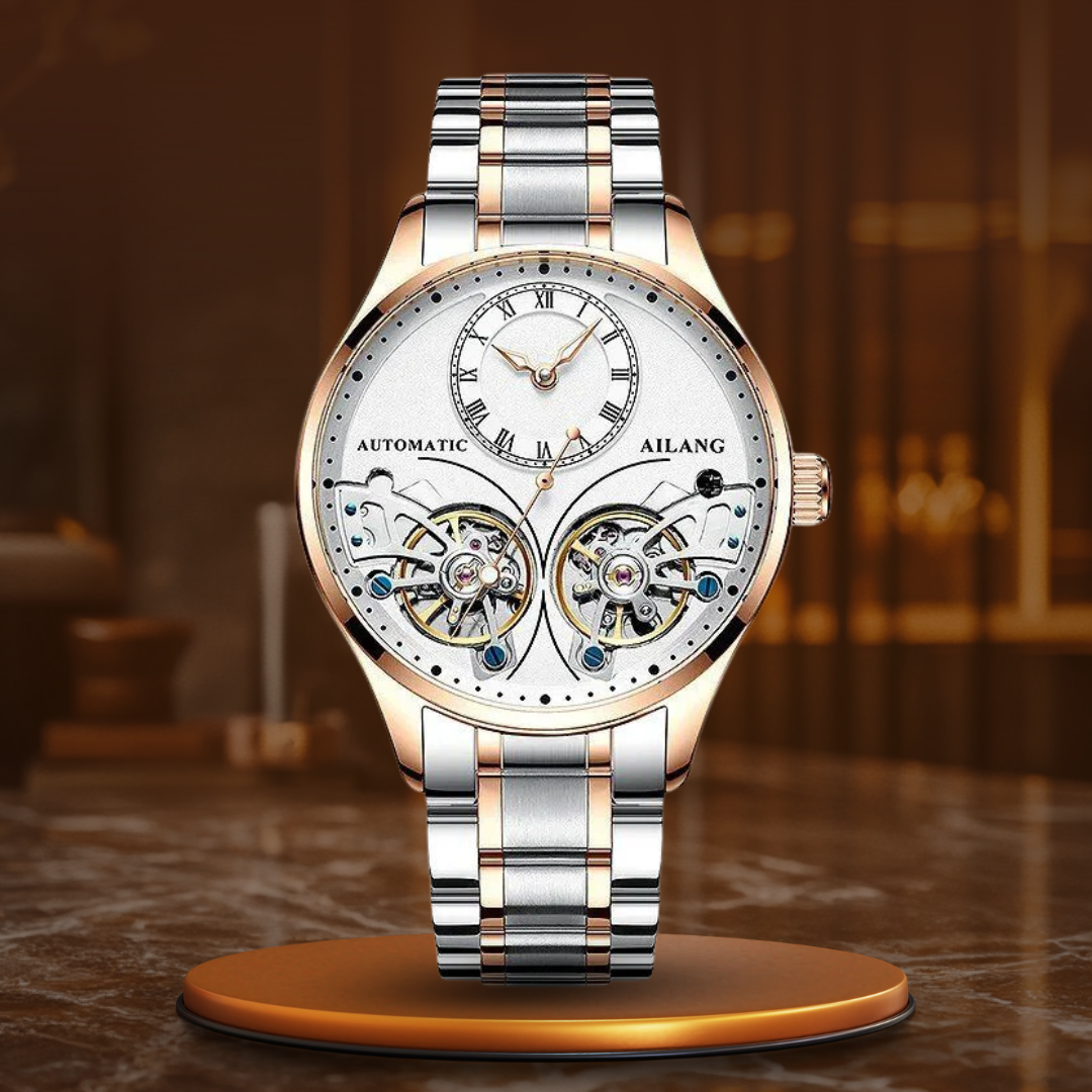 Mechanisch horloge met dubbele tourbillon en lichtgevend display