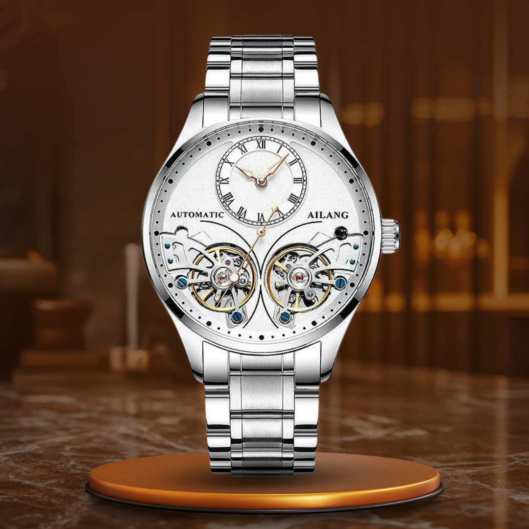 Mechanisch horloge met dubbele tourbillon en lichtgevend display