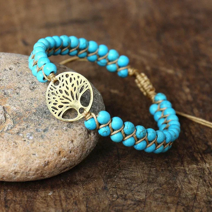 Armband met handgemaakte turquoise steen, boom van het leven