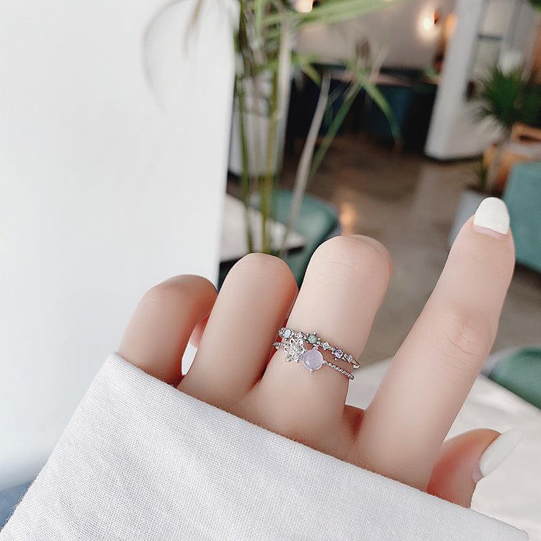 Verstelbare ring van zilver en maansteen