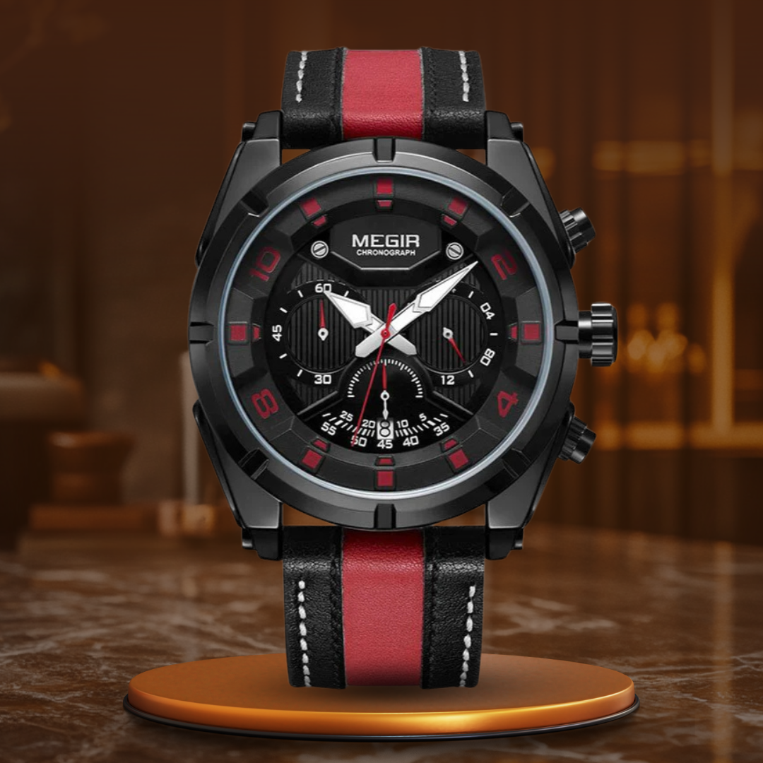 Luxe militair sport chronograaf horloge in leer