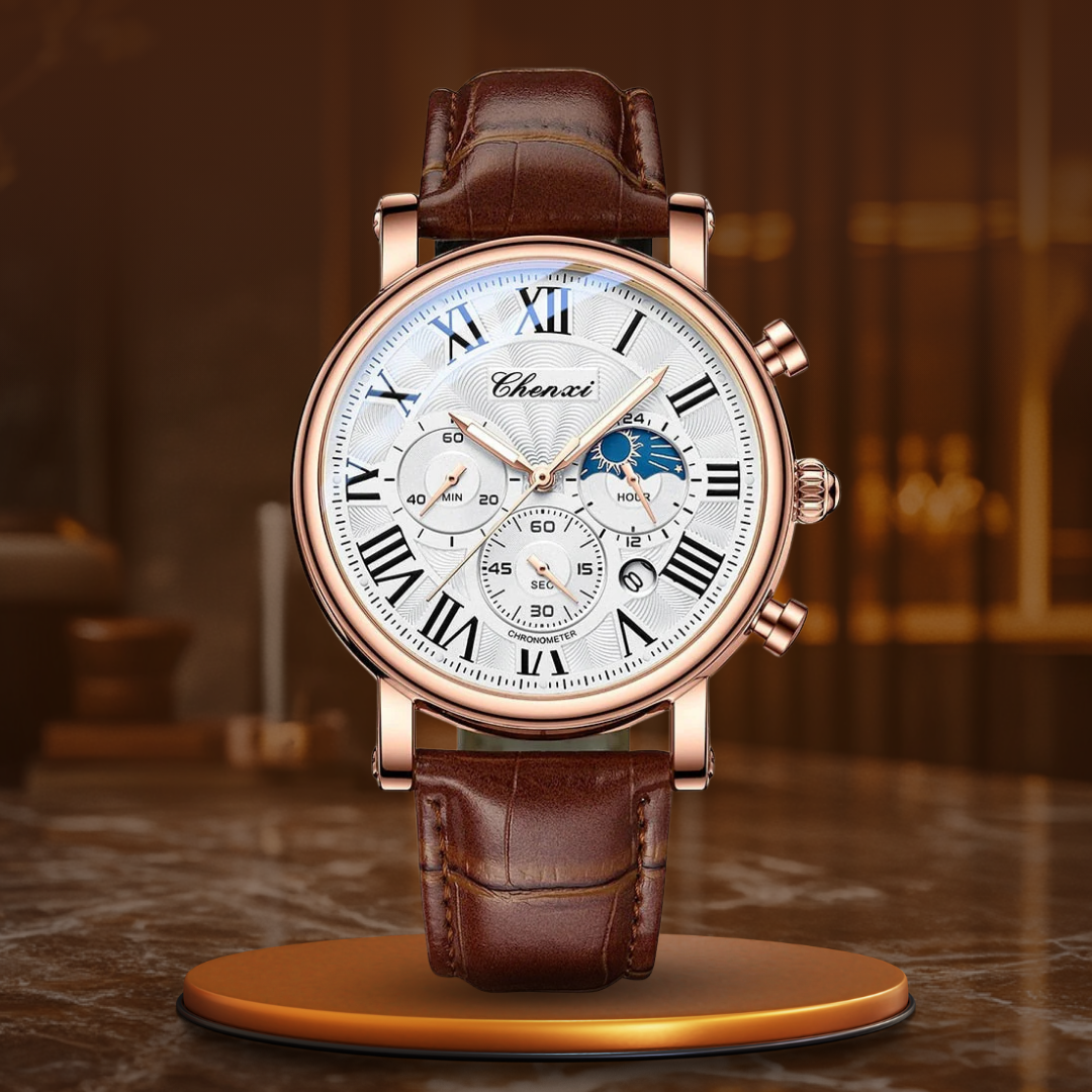 Luxe quartz horloge met leren band