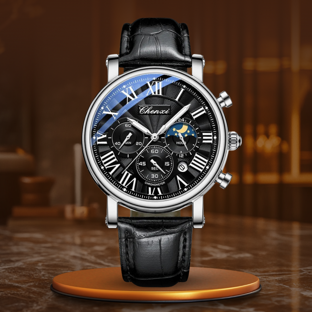 Luxe quartz horloge met leren band