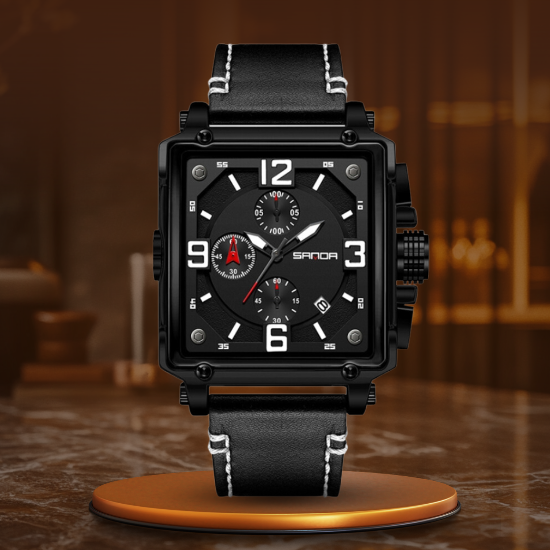 Tactisch herenhorloge van leer met quartz uurwerk