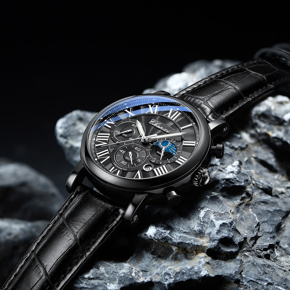 Luxe quartz horloge met leren band