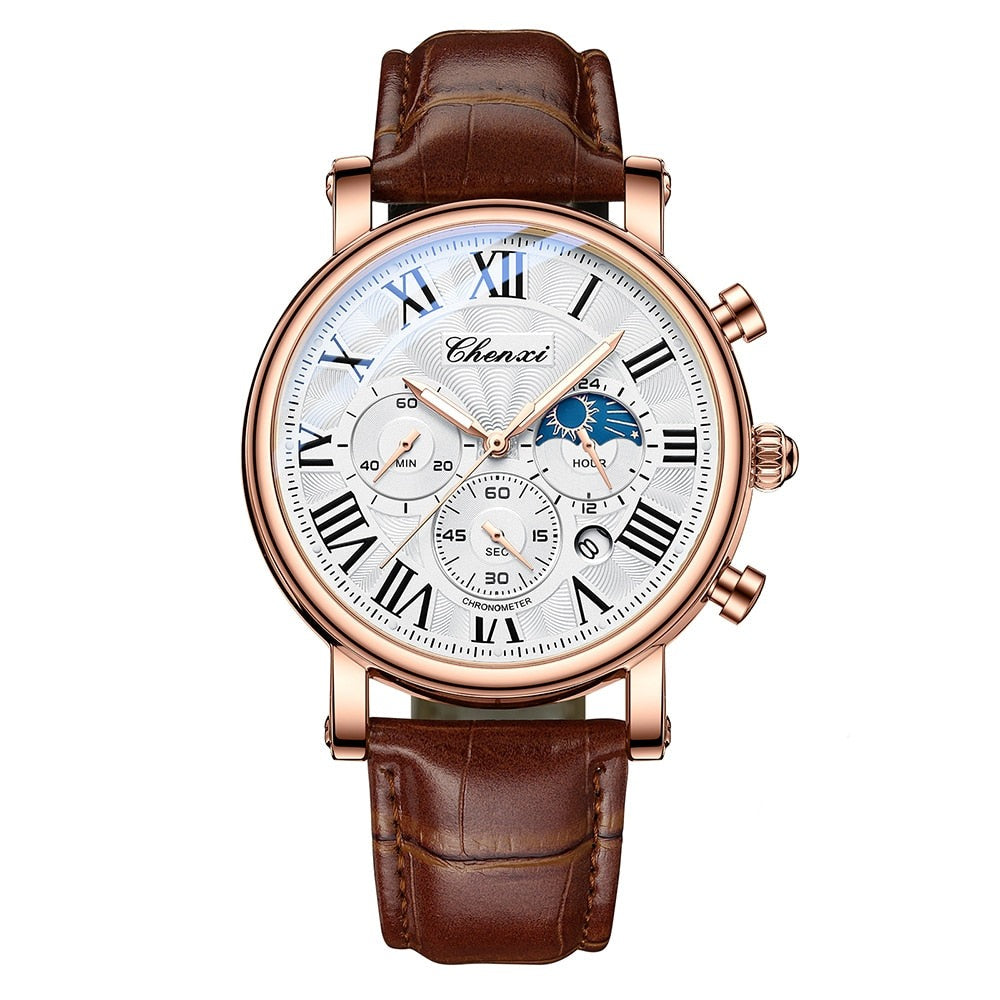 Luxe quartz horloge met leren band