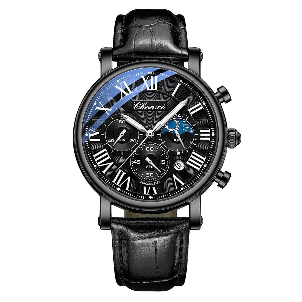 Luxe quartz horloge met leren band