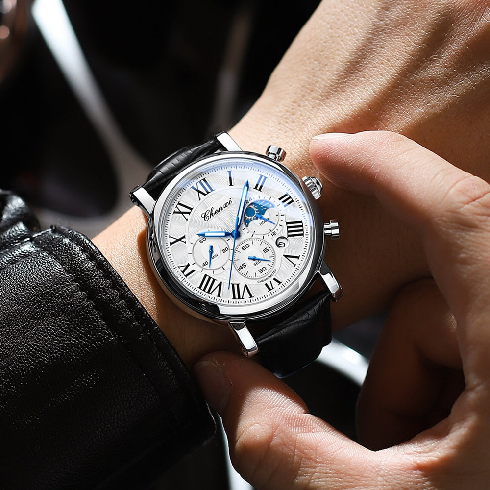 Luxe quartz horloge met leren band