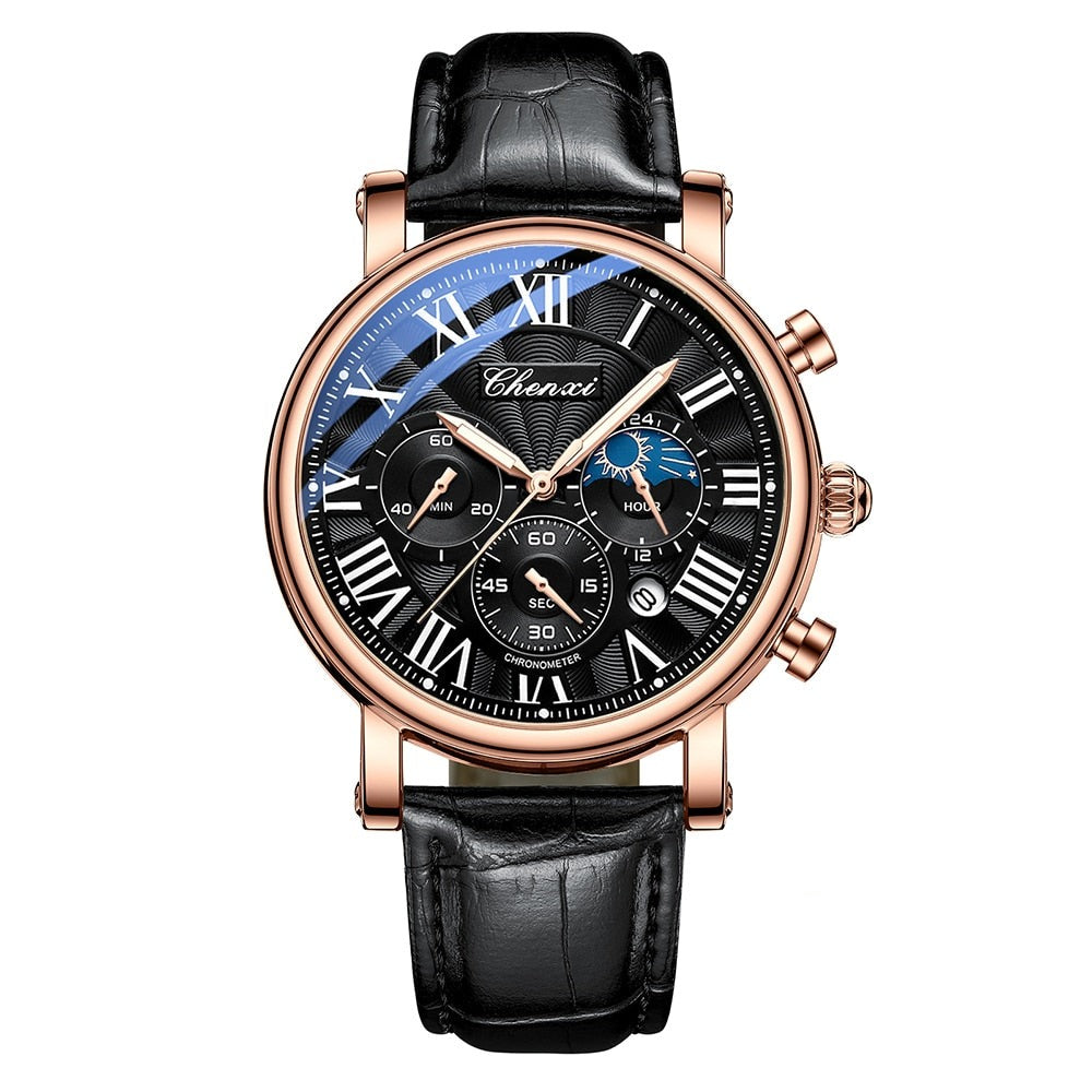 Luxe quartz horloge met leren band