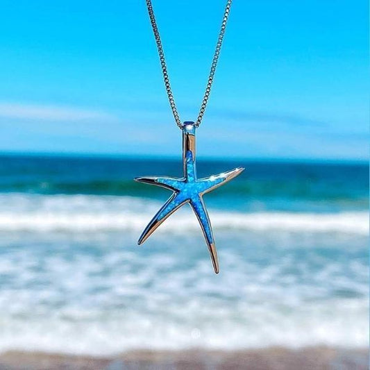 Ketting van blauwe opaal en zilveren zeester