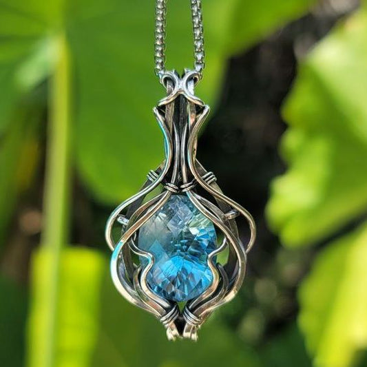 Blauwe vintage ketting in zilver