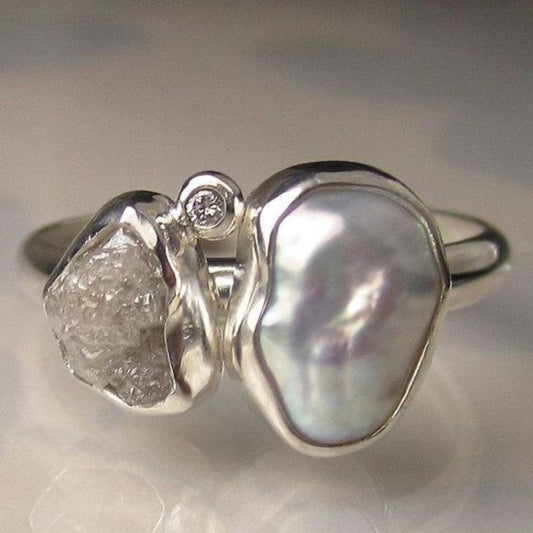 Vintage barok zilveren parelring