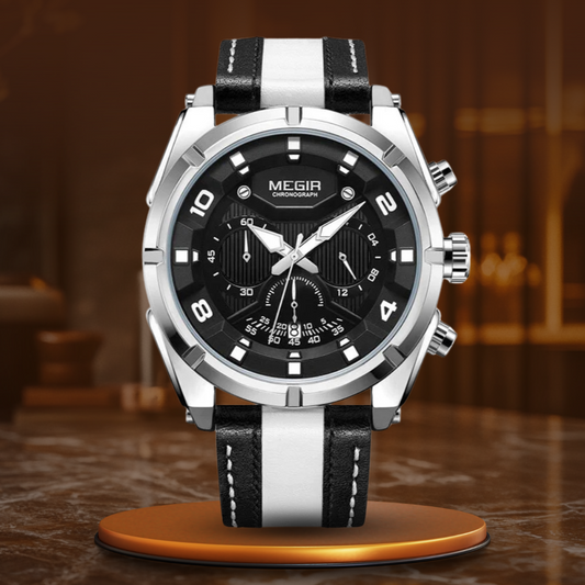 Luxe militair sport chronograaf horloge in leer