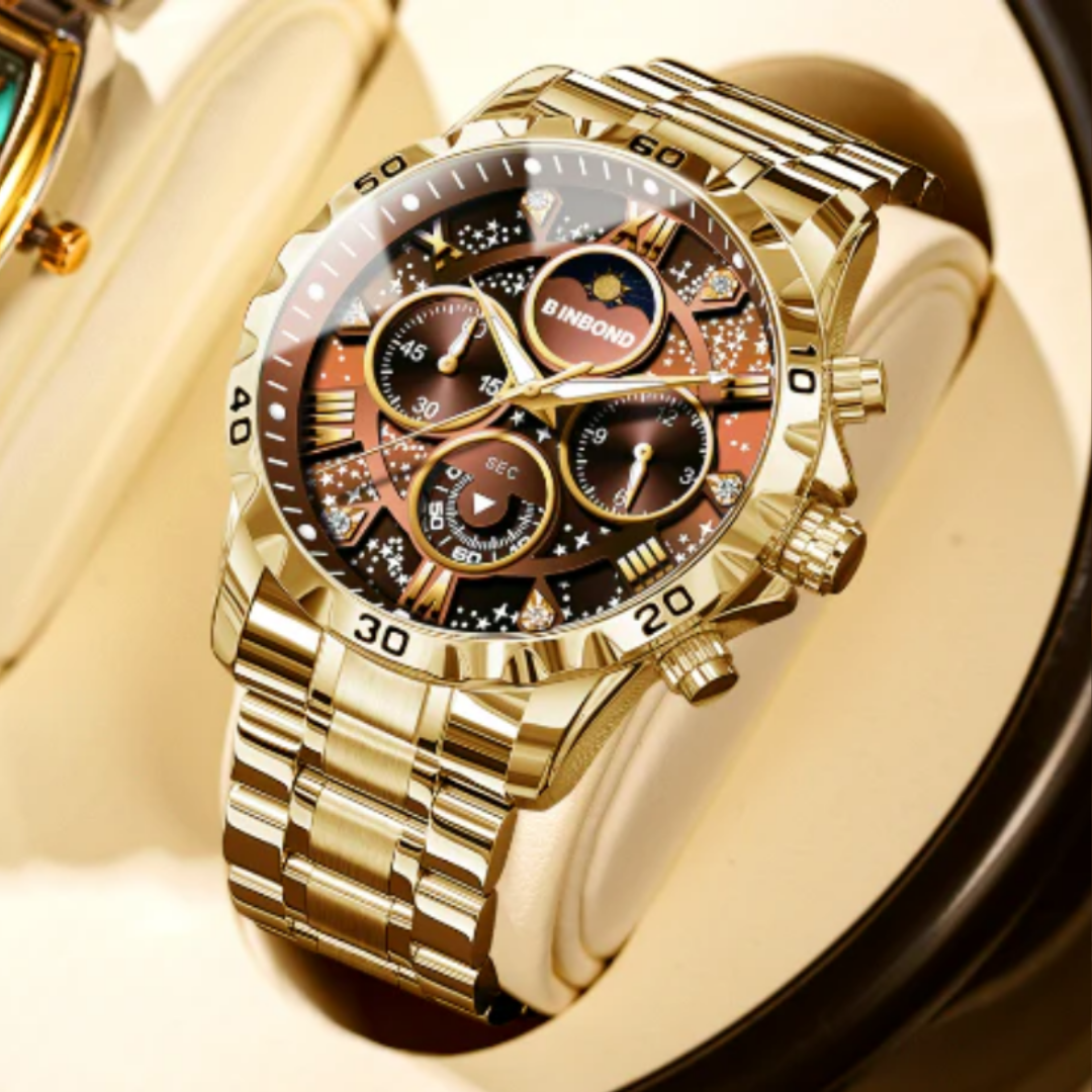 Luxe chronograaf horloge met metalen armband