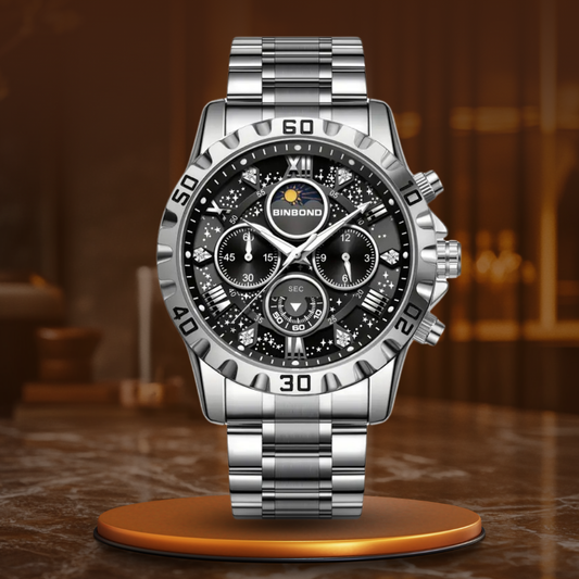 Luxe chronograaf horloge met metalen armband