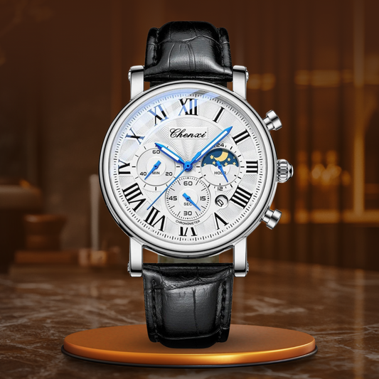 Luxe quartz horloge met leren band