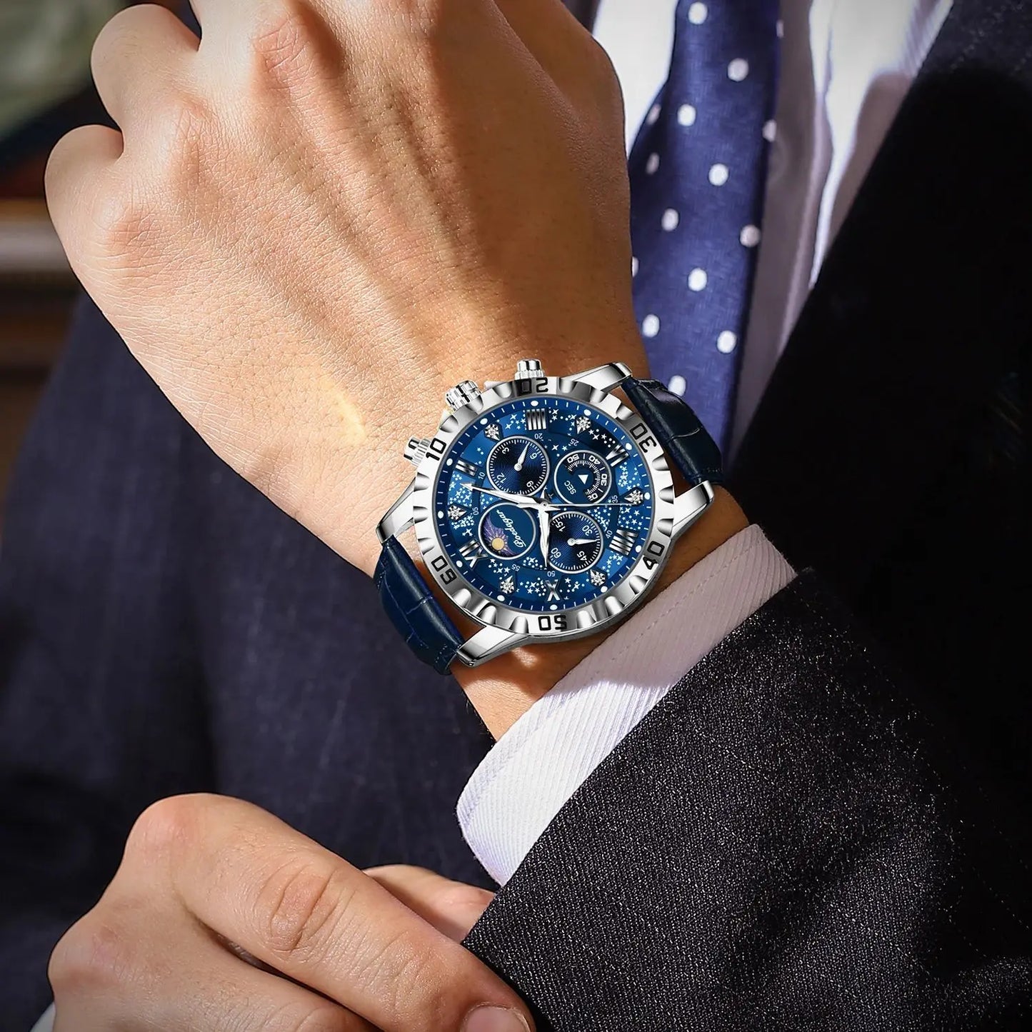 Luxe chronograaf horloge met metalen armband