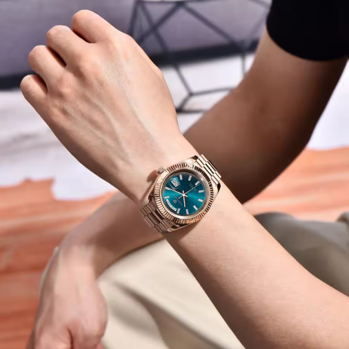 Design roségoud mechanisch herenhorloge