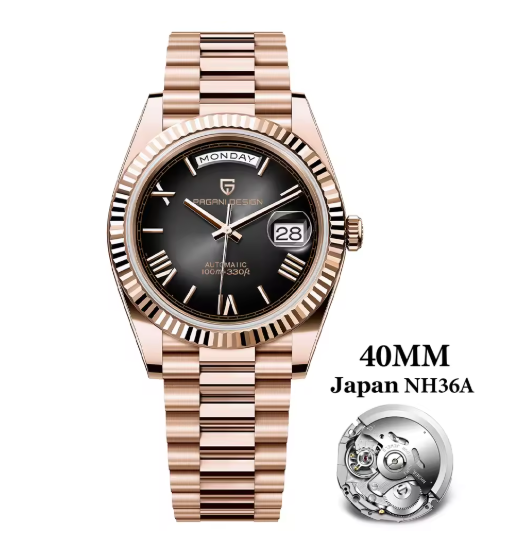 Design roségoud mechanisch herenhorloge