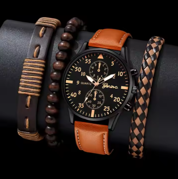 Elegant herenhorloge van bruin leer