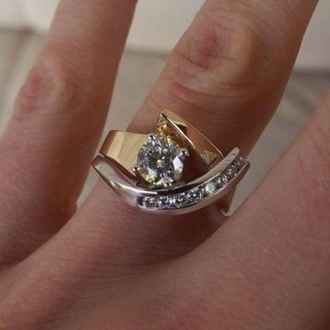 Vintage onregelmatige gouden en zilveren zirkonia ring